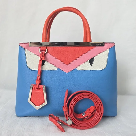 Auth Fendi 2jour Monster Blue/Orange Leather Bag, Wallet And Coin Case - Picture 1 of 11
